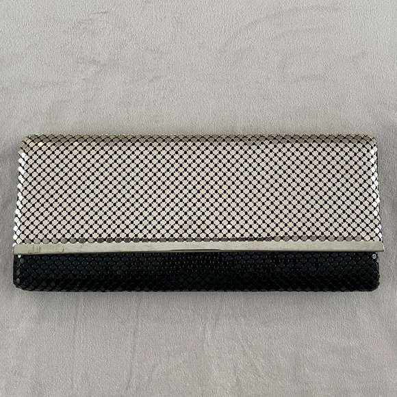 NWOT! Jessica McClintock Silver & Black Metal Mesh Evening Bag with Chain - Picture 1 of 12